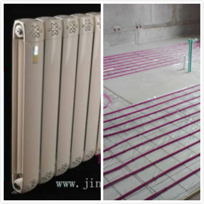 地暖和暖气片的区别,左图为沙巴直播暖气片，右图为地暖实地铺设。